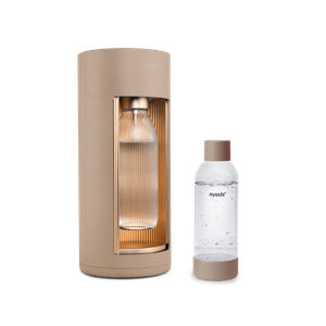 New Mysoda Glassy Design Sparkling Water Maker With 1L Glass & Plastic bottle - Silent Nordic Design Soda Maker Featuring A Sliding Door Opening - No Cylinder Included - Colour Latte