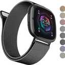AK Metal Band Compatible with Fitbit Sense 2 / Versa 4 Bands, Stainless Steel Mesh Loop Magnetic Replacement Bracelet Strap for Fitbit Sense / Versa