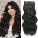 Clip in Hair Extensions 4PCS 200g/5oz Long Wavy Curly Balayage Hair Extensions Clip Ins for Women Thick Double Weft 22 Inch Hairpieces (Black Brown)