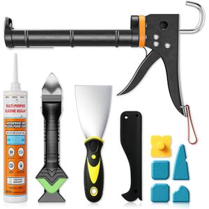 Professional Caulk Gun Kit with Caulk Remover & Silicone Sealant - 5 in 1 Caulking Tool Set for Caulking Removal, Includes Caulking Gun Tool, Silicone Scraper