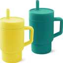 DLOCCOLD Silicone Straw Cup, Adorable Miniature Tumbler with Straw Handle, Tumbler Cup, 10oz, Easy to Clean (Beige) 2 Packs