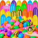 [6 Golden Eggs] 100 PCS 3" Fillable Plastic Easter Eggs Empty Easter Eggs Colorful Plastic Eggs Bulks for Kids Teens Boys Girls Easter Basket Stuffers Hunt Easter Party Favor