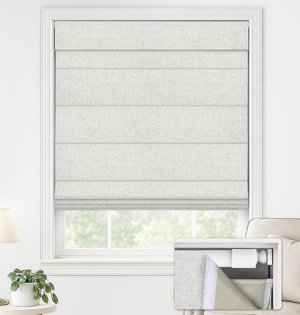 LazBlinds No Drill Roman Shades for Windows, Cordless Blackout Window Shades with UV Protection, Polyester Fabric for Bedroom & Living Room, 36" W x 64" H, Natural