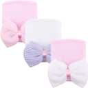 DRESHOW BQUBO Newborn Hospital Hat Infant Baby Hat Cap with Big Bow Soft Cute Knot Nursery Beanie (3 Pack: Pink-white, White-blue, Pink/ 0-3 Month)