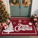 Christmas Doormat with Non Slip, Loop Pile Red and White Indoor Christmas Welcome Mat with Absorbent & Dirt-Trapping, Outdoor Christmas Tree Door Mat Front Porch Decor 32x48 Inch