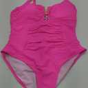 AI'MAGE Women's Tummy Control Swimsuits Ruched Slimming One Piece Bathing Suit V Neck Swimsuit (Medium, Hot Pink)
