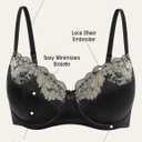 Wingslove Women's Sexy Lace Bra Mesh Underwired Full Coverage Shelf Bra Unlined (Black)