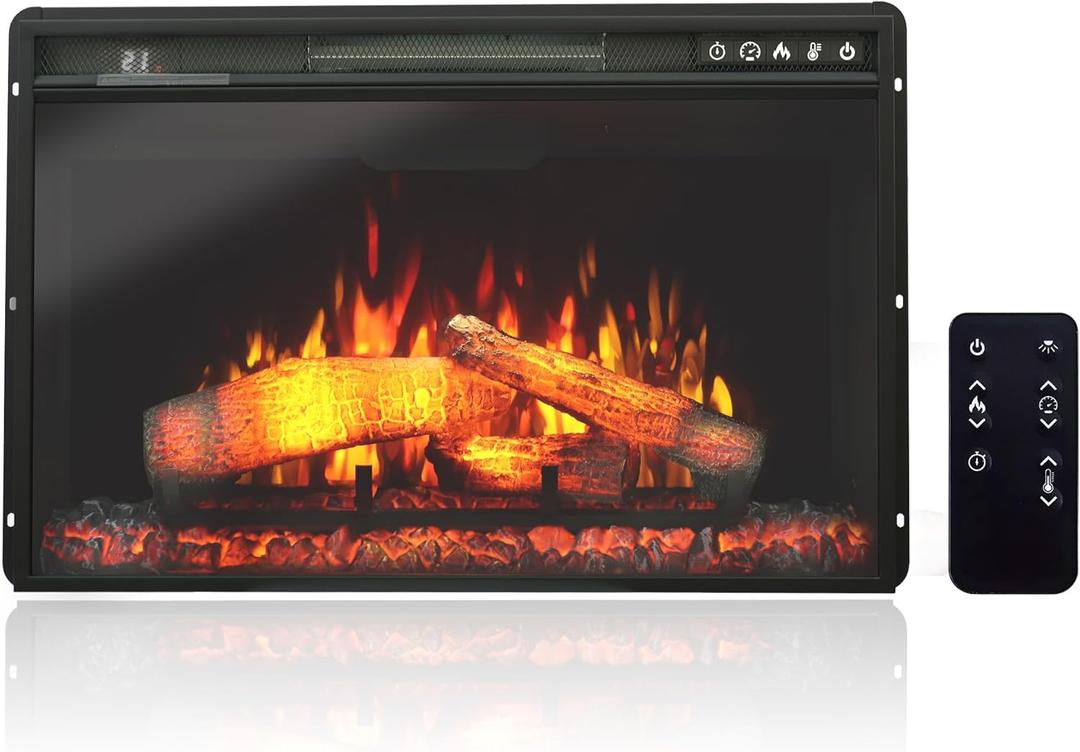 26 Inches Electric Fireplace Inserts, 1500W Wall Recessed with Remote Control, Timer, 6 Brightness and 5 Speeds, Overheating Protection, Fireplace Heater for Indoor Use