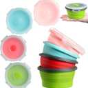 Suclain 4 Pcs Camping Bowl with Lid Collapsible Silicone Lunch Box Salad Bowl Expandable Food Storage Container Folding Travel Container for Hiking Camping(Red, Pink, Blue, Green,12 oz)