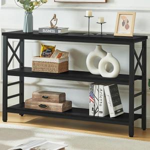 HOMBAZAAR Sofa Table,Industrial Console Table with Storage,Entryway Table with Engineered Wood and Metal,3 Tier Shelf for Living Room,Hallway,Black,47 Inch