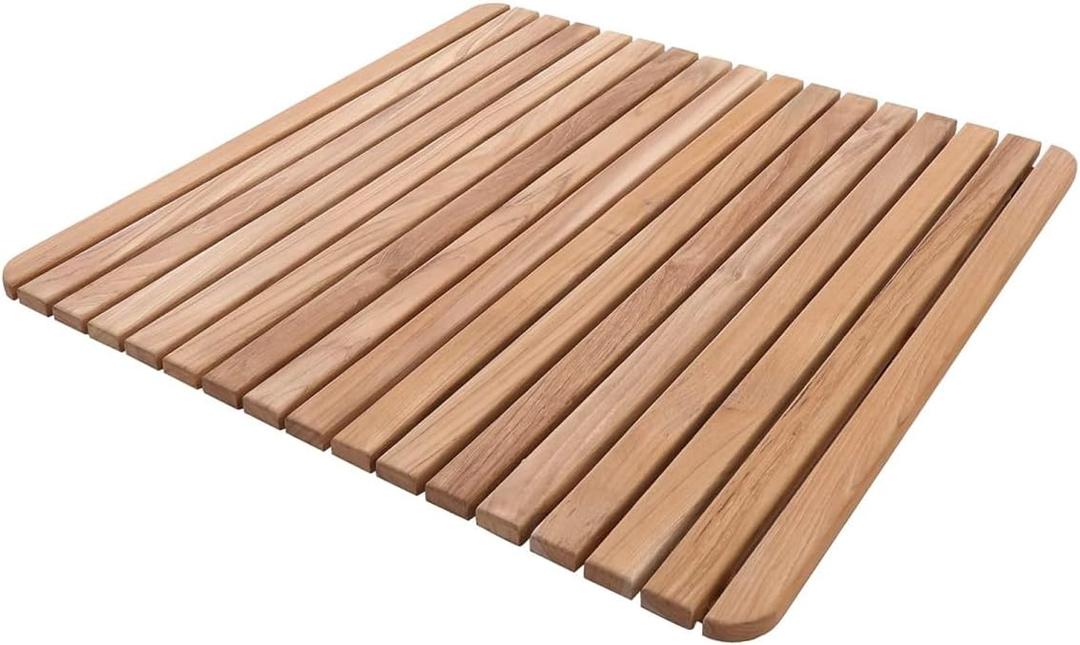Nordic Style Teak Shower, Bath and Spa Mat | Indoor + Outdoor Use | Non-Slip Wood Platform | Spa, Sauna, Pool, Hot Tub | Luxury Decor (Natural Finish, 24" x 24")