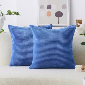 Home Brilliant Blue Euro Shams Set of 2 Velvet Corduroy Decorative Throw Pillow Covers for Couch Sofa Bed, 26 x 26 Inch, Blue