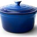 6 Quart Dutch Oven Pot with Lid, Non Stick Enameled Cast Iron Dutch Oven for Bread Baking, Heavy-Duty, Oven Safe Ceramic Cookware Up to 500F for Baking, Braising, Stews, Roasting, Blue