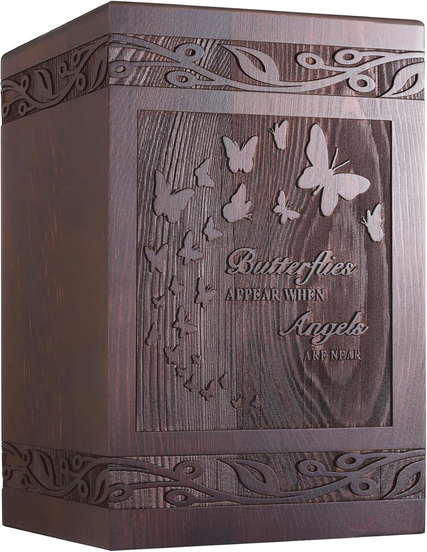 Cremation Urns for Human Ashes Adult Male Female, Wooden Carved Butterfly Urns Box and Casket for Men Women Child, Pets Cat Dog Urn, Burial Funeral Memorial Urns for Ashe, Holds 222 Cubic Inch