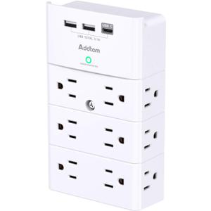 Addtam Multi Plug Wall Outlet, Surge Protector Wall Mount with 12 Outlet Extender 4 Sides and 3 USB Ports (1 USB-C), Outlet Splitter Power Strip for Home Office Dorm Room Essentials, White
