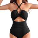 AI'MAGE Women's Sexy One Piece Swimsuit Tummy Control Criss Cross Bathing Suit Push Up Swimsuits V Neck Cutout Swimwear 2025 (XX-Large, Dark Black)
