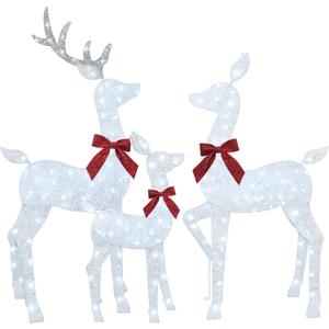 HOYECHI 4 FT Christmas Decorations Outdoor Lighted Reindeer  3-Piece 2D Deer Family Set with 145 Warm White LED Lights for Yard, Lawn, Garden & Porch Holiday Display - White