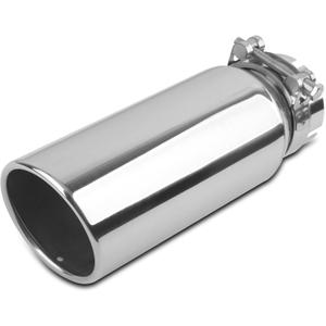 3 inch Inlet Exhaust Tip, 4" Outlet 12" Overall Length Stainless Steel Exhaust Tail Pipe, Clamp-On, Rolled Edge, Slant Sleek Angle Cut, Polished Tailpipe, Silvery