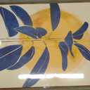Framed Abstract Boho Blue Yellow Wall Art for Living Room, Mid Century Modern Sun and Leaf Canvas Artwork for Walls, Vertical Paintings Prints Pictures Wall Decor for Bedroom Kitchen Home, 24x36 Inch