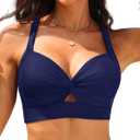 Bikini Tops for Women - Large Bust Swimsuit Top Only Knot Twist Full Coverage Bathing Suit 2025 (Small, Navy Blue)