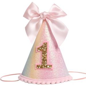 HGFC Birthday Decorations - Pink Bow 1st Birthday Hat For Girls,First Birthday Crown,1/2 birthday decorations,Photo Prop