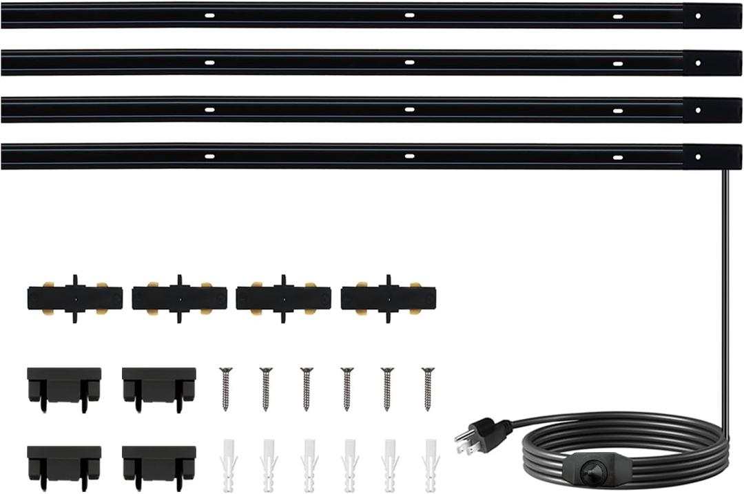 Black H Type Track Lighting Rails Kit with Dimmer Switch for LED Track Lighting 13FT Track Lighting System Single Circuit 3-Wire-1 H Track Rail with 4 I Connectors, Made of Aluminum