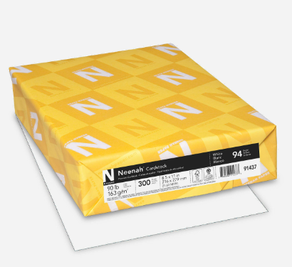 Neenah Index Cardstock, 8.5" x 11", 90 lb./163 gsm, White, 300 Sheets, Lightweight, 94 Brightness  EXTRA SHEETS, MORE VALUE! (91437)