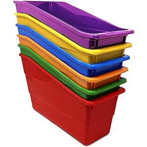 Podzly Vertical File Organizer - Book, Folder, File, Binder and Magazine Holder - 6-Pack Multicolor Bins with Handle - Sorting, Storage and Organization on Shelves or Desks - Classroom and Home Use