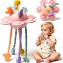 Silicone Baby Sensory Montessori Toys & Pull String Teething Toys for 6-12-18 Months, Toddler Birthday Gift Car Seat Airplane Travel for 1 2 Year Old Boy Girl Infant 8 9 10 Months Old (Pink)