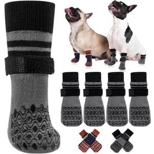 Kuoser Non Slip Dog Socks for Hardwood Floors, 4Pack Anti-Slip Dog Grippy Socks to Prevent Licking Paws, Dogs Booties Paw Protectors with Double-Sided Traction for Medium Dogs, Gray M (M(Length: 6.3"))