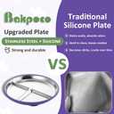 Bakpoco Stainless Steel Suction Plates for Toddlers, 9" Divided Kids Baby Plates with Removable Silicone Suction, Non Toxic Non Slip Portion Control Snack Dishes 4 Packs, Blue Green Purple Beige, 9" Round