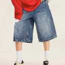 EMMIOL Machine Wash Y2K Jorts Women Wide Leg Baggy Long Jean Shorts Loose Fit Grunge Bermuda Denim Shorts, size 6