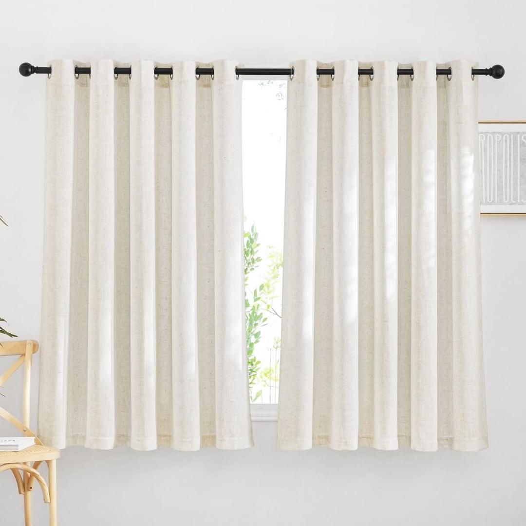 NICETOWN Linen Curtains & Drapes for Bedroom 63 inches Long, Grommet Flax Linen Blend Window Treatment Privacy with Light Filtering for Living Room/Boys Room, W66 x L63, 2 Panels