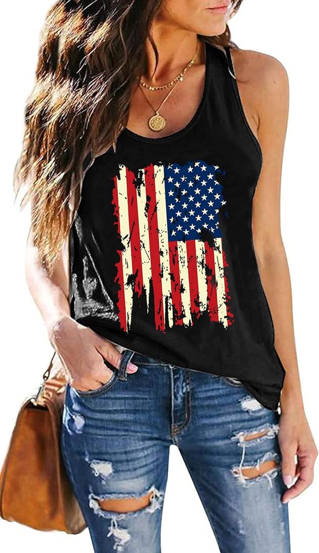 MAIHUN American Flag Tank Tops for Women 4th of July Vest Patriotic Shirt USA Flag Stars Stripes Sleeveless (XX-Large, Black1)