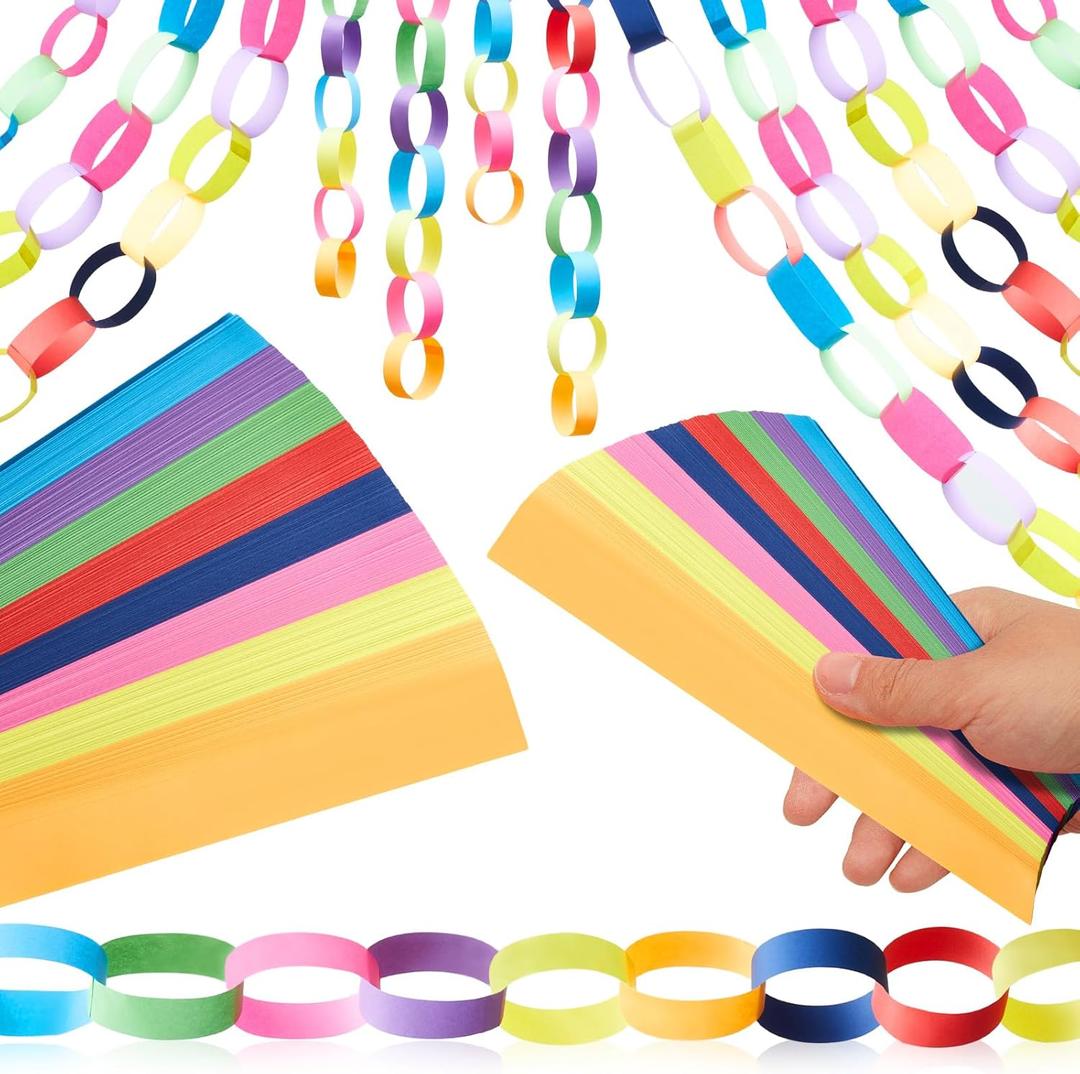Lincia 600 Sheet Paper Chain Garland Strips 1x8 Inch with Double Sided Tape, DIY Construction Paper Chains for Birthday Wedding Holiday Party Decorations, Crafts Supplies (Mexican Festival)