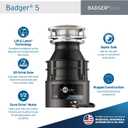 InSinkErator Badger 5 Garbage Disposal with Power Cord, Standard Series 1/2 HP Continuous Feed Food Waste Disposer, Badger 5 W/C, No Size, Black/Gray