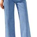 GRAPENT Wide Leg Jeans for Women High Waisted Straight Leg Stretchy Cropped Denim Pants with Pockets Jean Trousers (Small, Medium Blue)