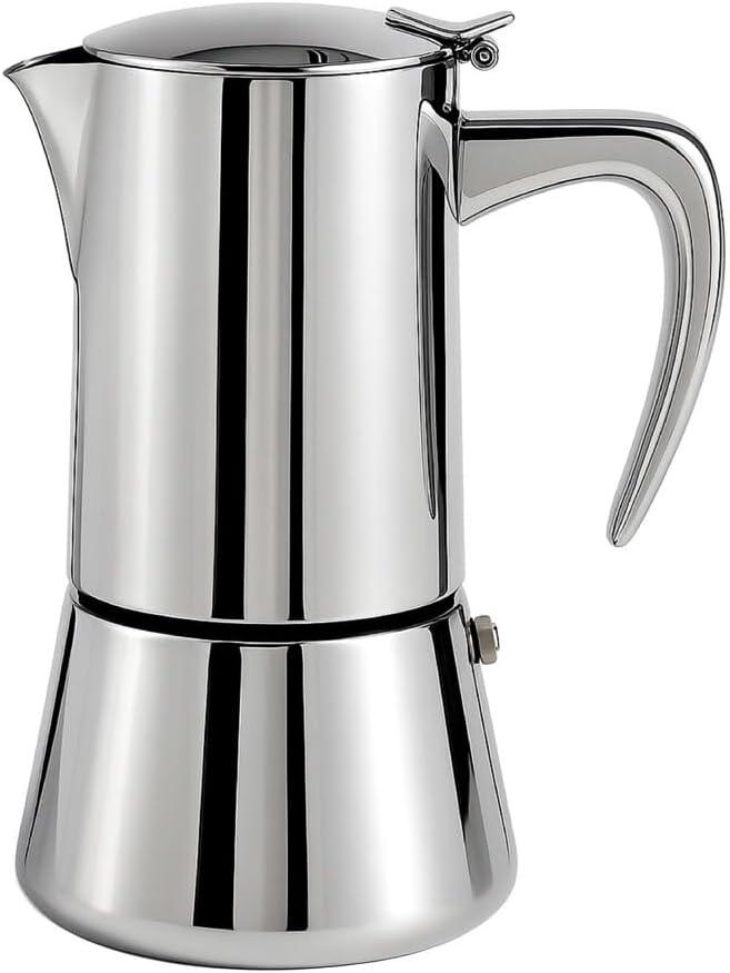 Stainless Steel Stovetop Espresso Maker Italian Moka Pot, Induction Compatible Espresso Coffee Maker with Safety Valve (6 Cups)