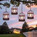 Solar-Hanging-Lanterns-Outdoor-Waterproof, Rust Birdcage Style Candle Holders with Flickering Solar Tea Lights for Backyard Patio Garden Fence Tree Decoration (4)