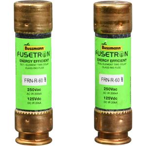 Bussmann Series FRN-R 60 Amp Fuse, 250 Vac and IR 200 kA /125 Vdc and IR 20 kA, Retail Pack - 2 Pieces