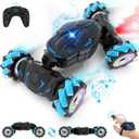 Pristar RC Cars Gesture Sensing Stunt Car, Best Gifts for Boys 6-12, 2.4Ghz Remote Control Car Toys for Boys Age 6 7 8 9 10 11 12, Double Sided Flip 360 Rotate 4WD Off-Road with Spray Lights Music (Blue-black)