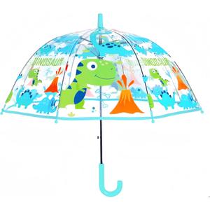 Clear Bubble Umbrella, Transparent Dome Canopy, See Through for Safety, Windproof, Auto Open, Easy-Grip Handle, Lightweight Umbrella for Rain/Sun (Clear Blue Dinosore)