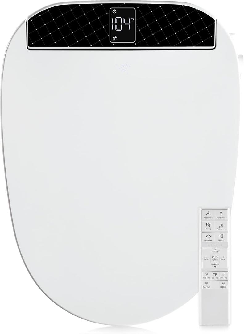Combier CMA210S-B Bidet Toilet Seat with Heated Seat, Turbo Wash, Warm Water & Air Dryer Wireless Remote + Side Panel Control(Elongated)