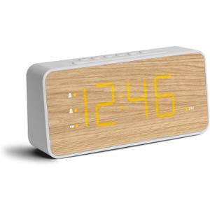 Wooden Digital Alarm Clock for Bedroom, Large Display, 100dB Alarm | Wood grain bedside clock, 1.8 in display, dual alarm, USB-C/USB-A charging, dimmable display, battery backup, easy setup