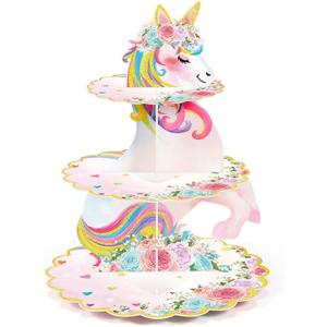 3 Tier Unicorn Cupcake Stand Party Decorations Rainbow Unicorn Birthday Cupcake Holder Dessert Tower for Kids Party Baby Shower Wedding Family, Cute Color