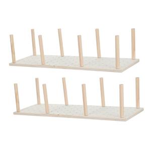 YARNOW Wood Pegboard Drawer Organizer with 16pcs Pegs, Adjustable Wooden Cutlery Rack for Kitchen Drawer Storage, Natural Wood Tabletop Dish and Utensil Organizer, 3Sets (43.3x15x1cm)