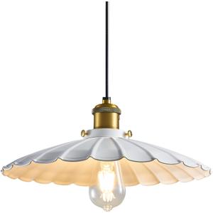 Pendant Lights, 13.8 Inch Glossy White Lampshade Kitchen Pendant Lights Height Adjustable Island Pendant Lights for Kitchen Industrial Style Hanging Light for Bedroom (350mm)