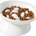 PETTOM Slow Feeder Cat Bowl, Ceramic Raised Cat Slow Feeder Bowl, Elevated, Anti Vomiting for Dry and Wet Food, White (1 Pack)