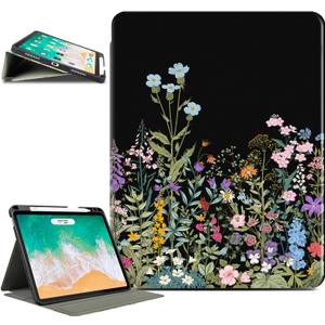 For iPad Air 11 Inch Case M3/M2, for iPad Air 5Th/4Th Generation Cases 10.9-Inch, for iPad Pro 11 Inch Case 4Th/3Rd/2Nd/1St Generation Typing Stand 4 Viewing Stand, Pencil Holder, Black Flower