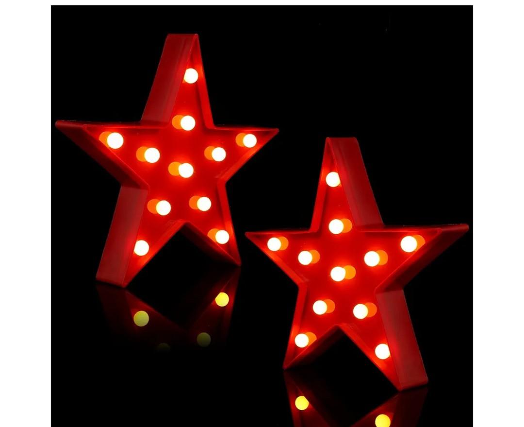 Tarpop 2 Pcs Star Plastic Night Light Battery Operated LED Marquee Light Star Sign Room Wall Lamp for Movie Night Supplies Carpet Party Decorations Christmas Theater (Red)